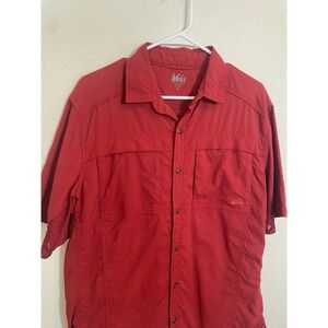 Men's REI‎ Red Short Sleeve Button Up Hiking Outdoor Shirt Medium